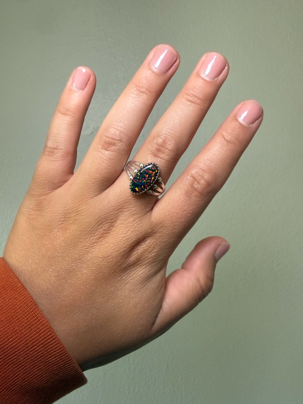 Black Opal And Sterling Silver Ring Size 9